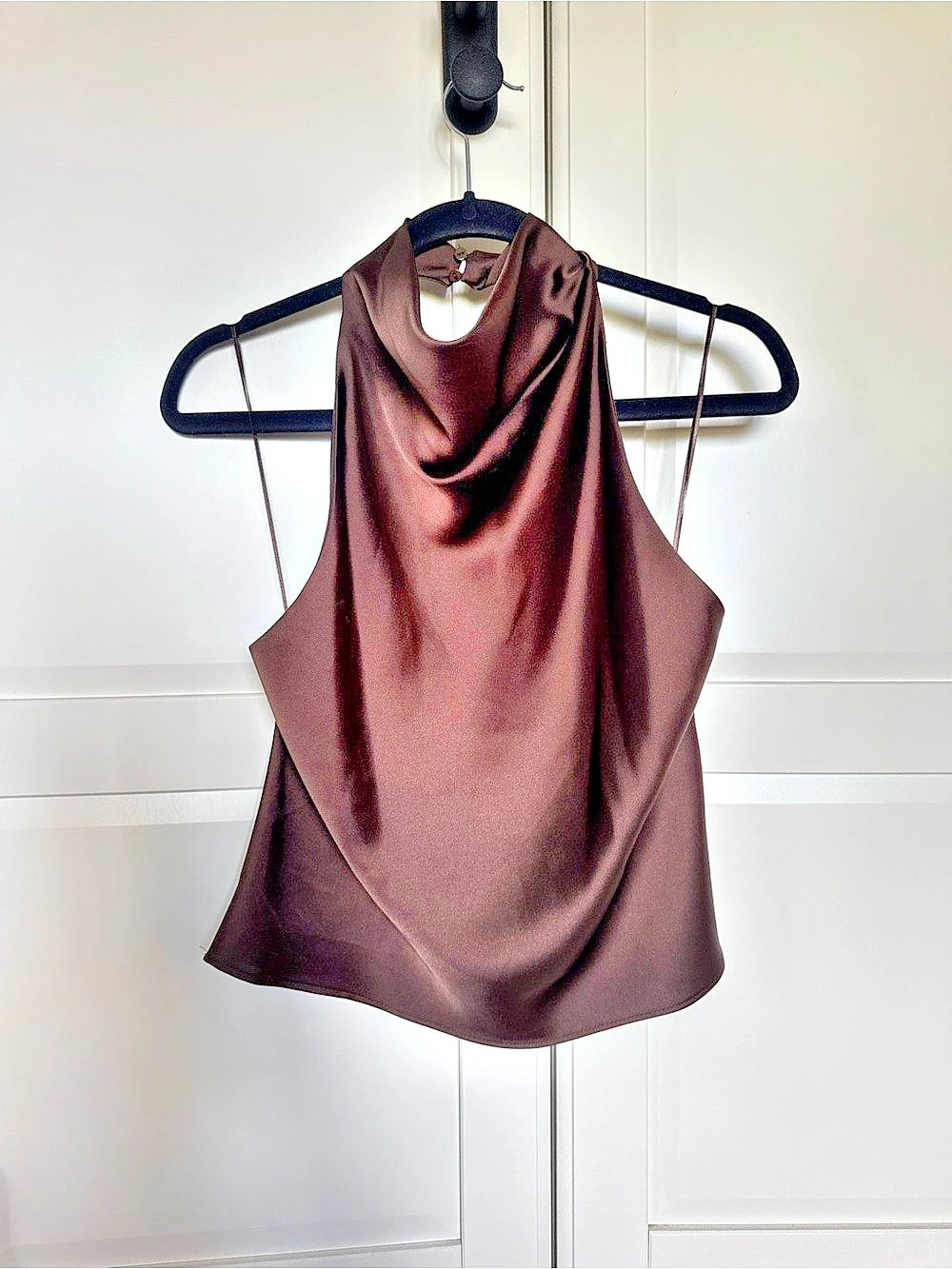 Zara Satin Halter Top Satin Cowl Neck Brown Medium